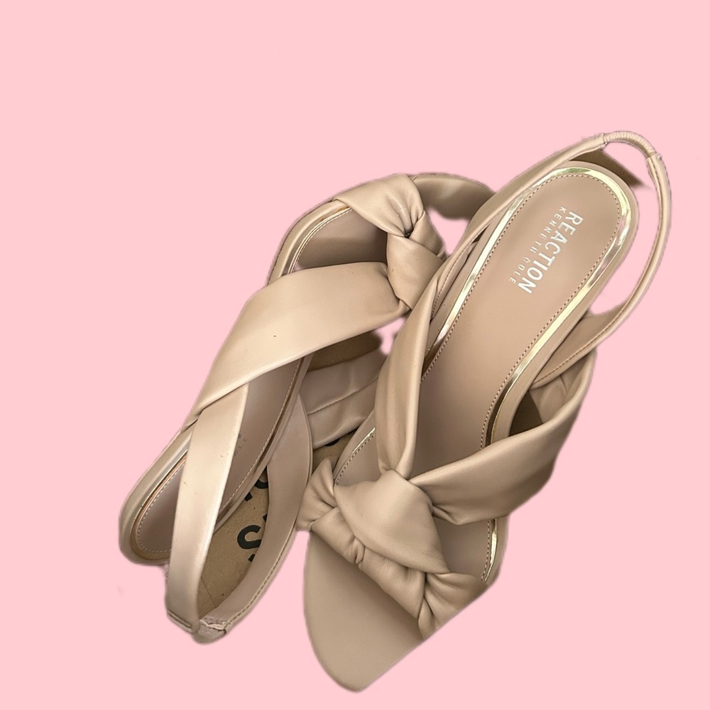 Kenneth Cole Reaction Belinda Slingback Sandal Beige Twist Heels